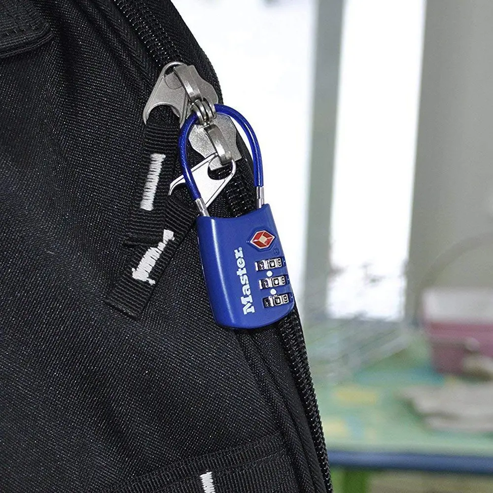 Master Lock 4688BLUEC Set Your Own Combination TSA Approved Luggage Lock, Travel Zipper Padlock with Vinyl Covered Steel Cable | 30mm Body, 38mm Shackle - view 2