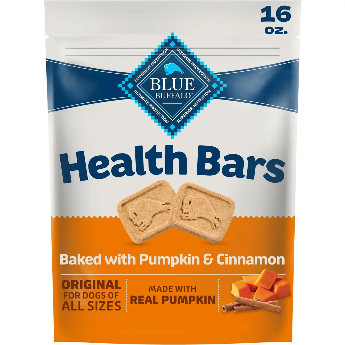 Blue Buffalo Health Bars Pumpkin & Cinnamon Dog Biscuits 454g (16 oz) | Oven-Baked Natural Dog Treats - main product image