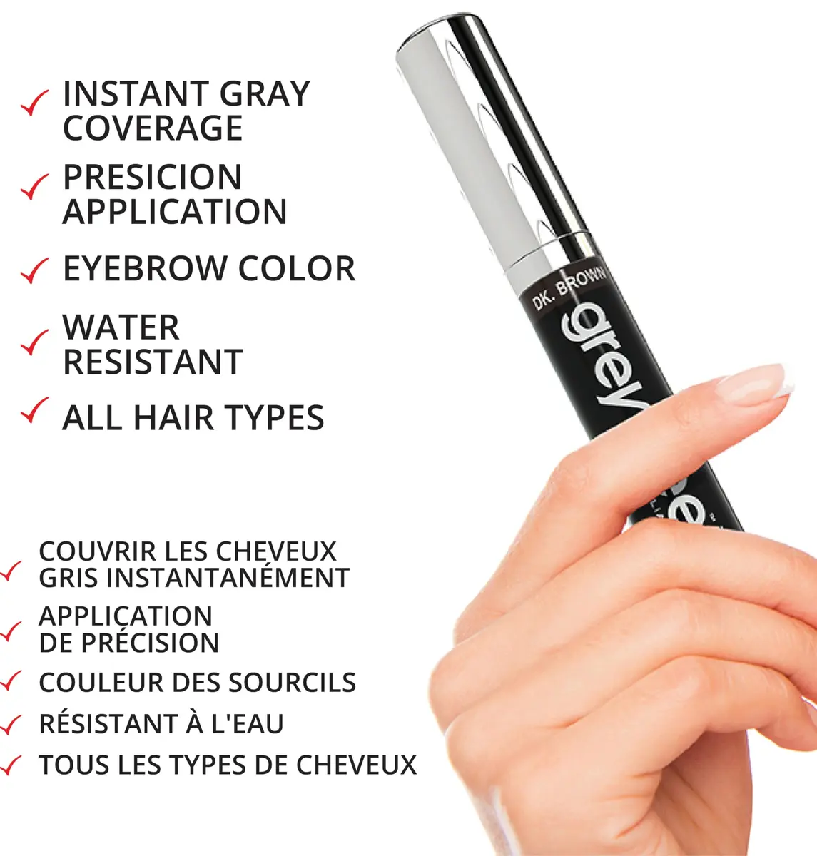 Greyfree Ash Brown Hair Mascara Root Touch-Up Wand | Temporary Gray Coverage for Roots, Brows & Beard - view 6