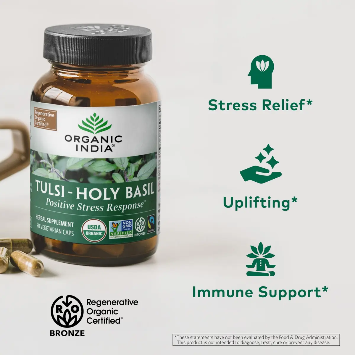 ORGANIC INDIA Tulsi Holy Basil Capsules, 90 Capsules | Vegan, Organic, Immune Support - view 3