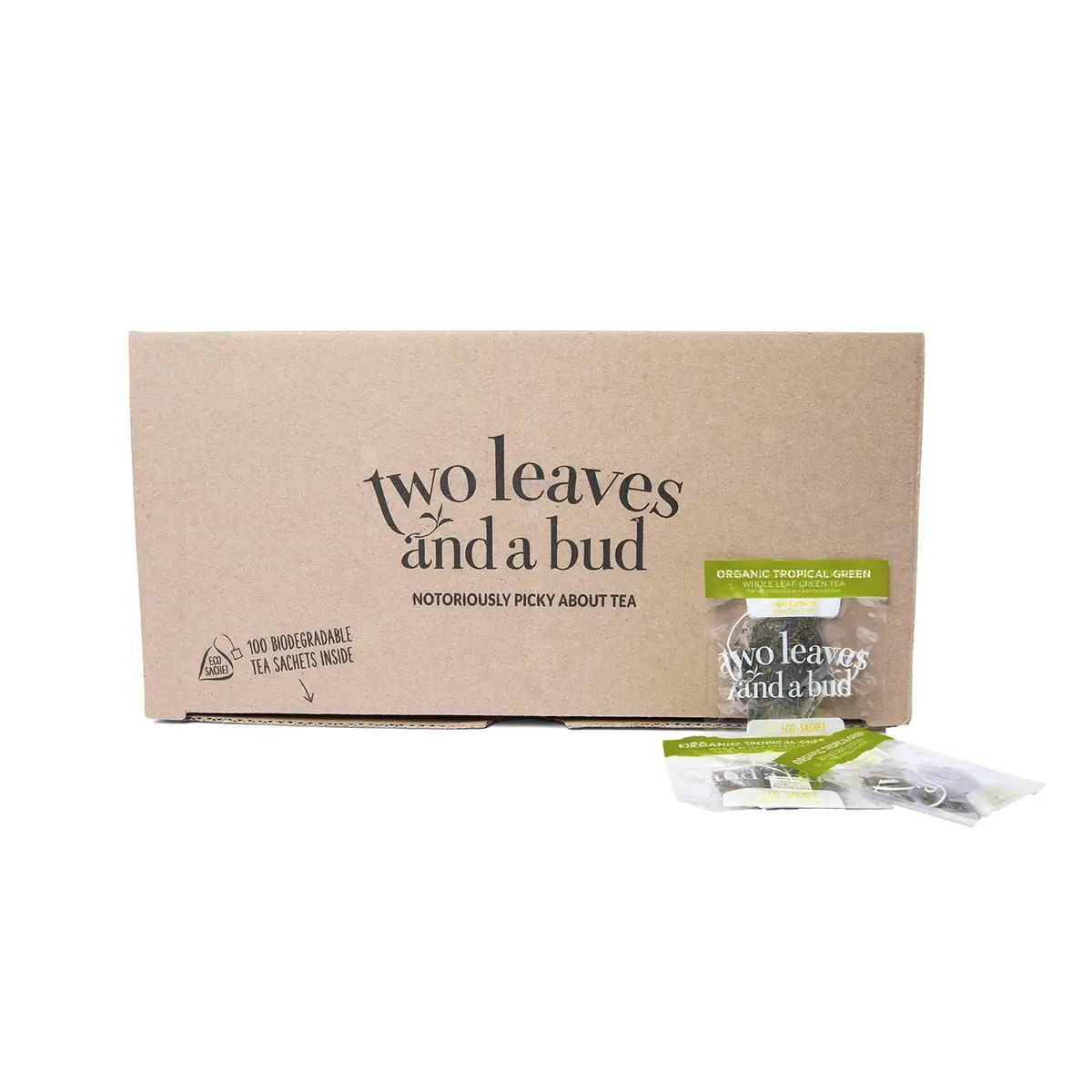 Two Leaves and a Bud Organic Tropical Green Tea, 100 Count | Refreshing Full Leaf Sencha in Pyramid Sachets - main product image