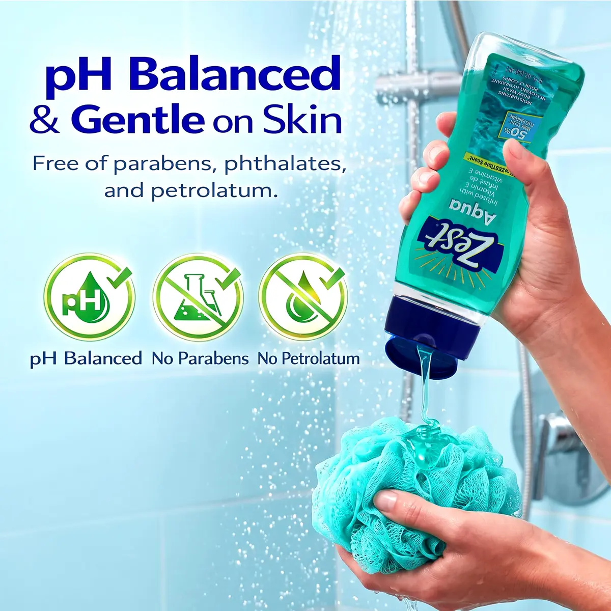 Zest Body Wash, Aqua, 18 Fl Oz (2 Pack) | Aquatic Scent, Gentle Hydration, Unisex - view 4