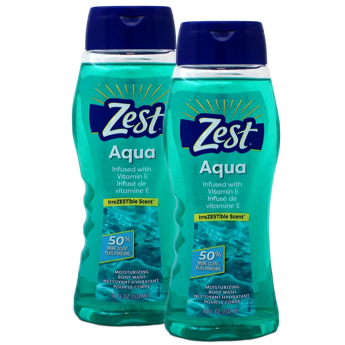Zest Body Wash, Aqua, 18 Fl Oz (2 Pack) | Aquatic Scent, Gentle Hydration, Unisex - main product image