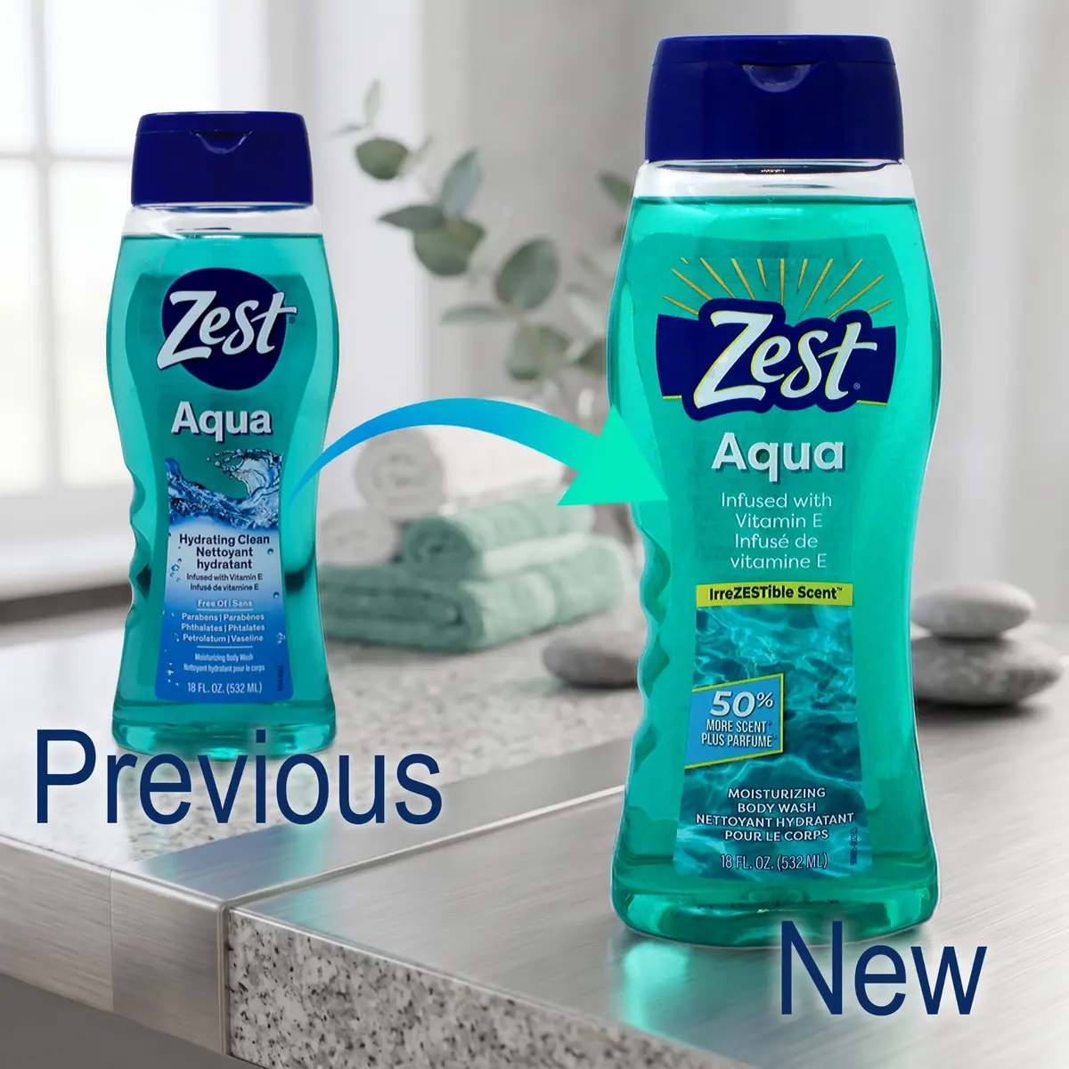 Zest Body Wash, Aqua, 18 Fl Oz (2 Pack) | Aquatic Scent, Gentle Hydration, Unisex - view 2