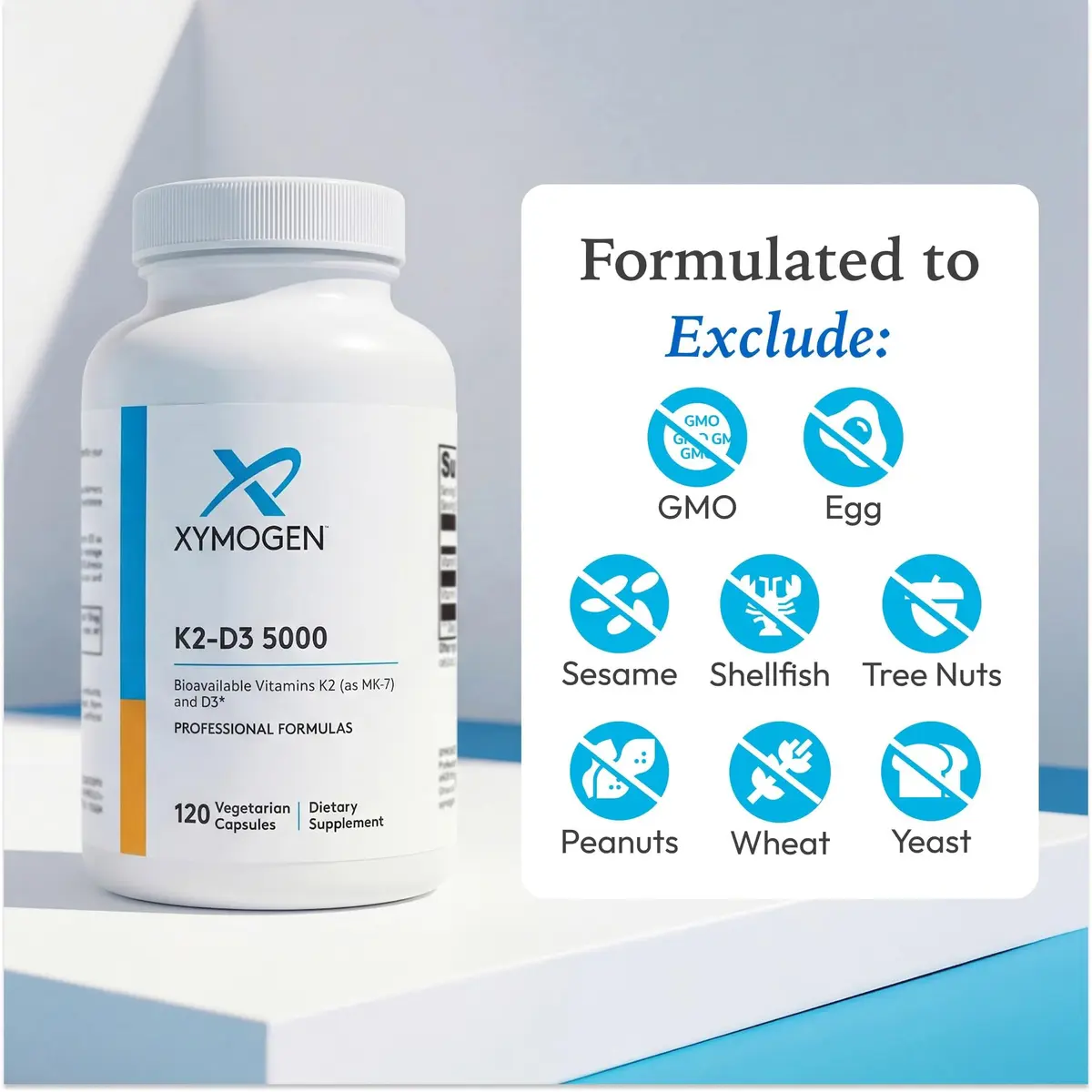 XYMOGEN K2-D3 5000 | Vitamin D3 K2 for Bone & Heart Health, 120 Capsules - view 6