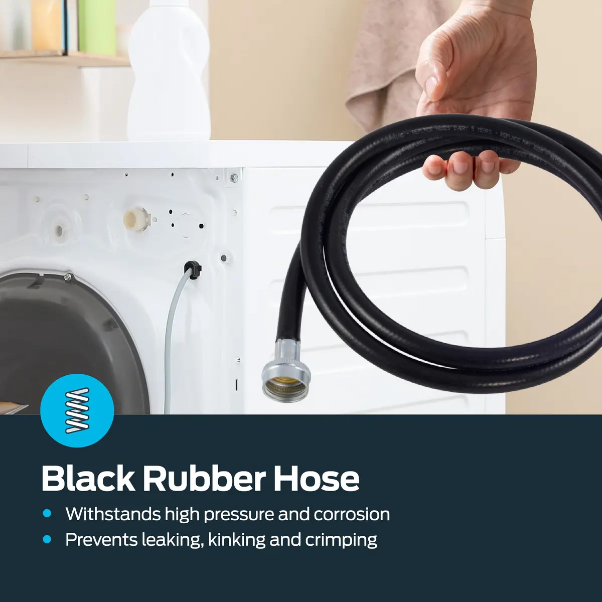 Eastman 6 ft Rubber Washing Machine Hose | Durable, High-Pressure, Black Rubber (70-120 chars) - view 4