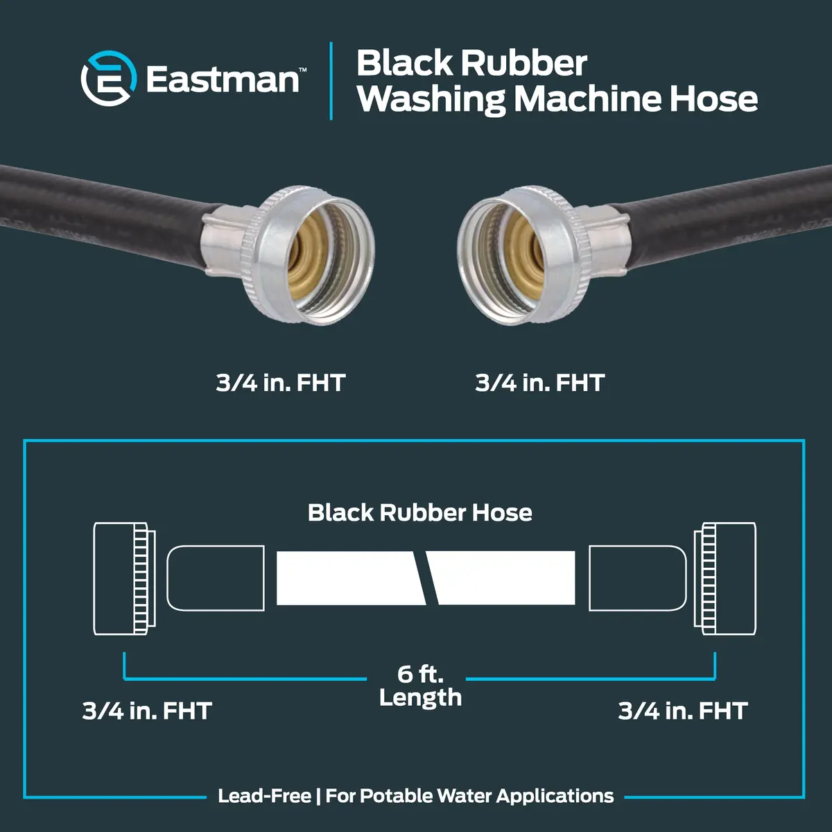 Eastman 6 ft Rubber Washing Machine Hose | Durable, High-Pressure, Black Rubber (70-120 chars) - view 6