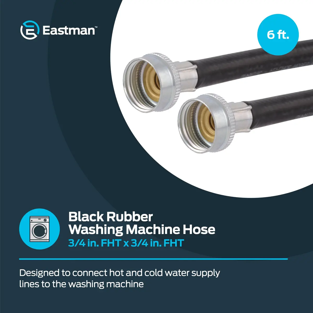 Eastman 6 ft Rubber Washing Machine Hose | Durable, High-Pressure, Black Rubber (70-120 chars) - view 2
