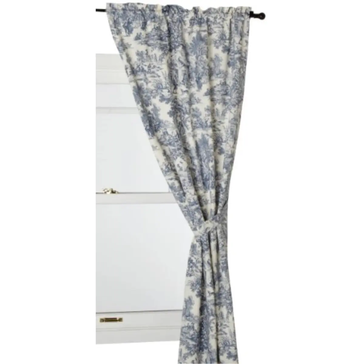 Ellis Curtain Victoria Park Toile Tailored Panel Pair with Tiebacks, Blue | 68"W x 72"L Cotton, Light-filtering, Classic Style - main product image