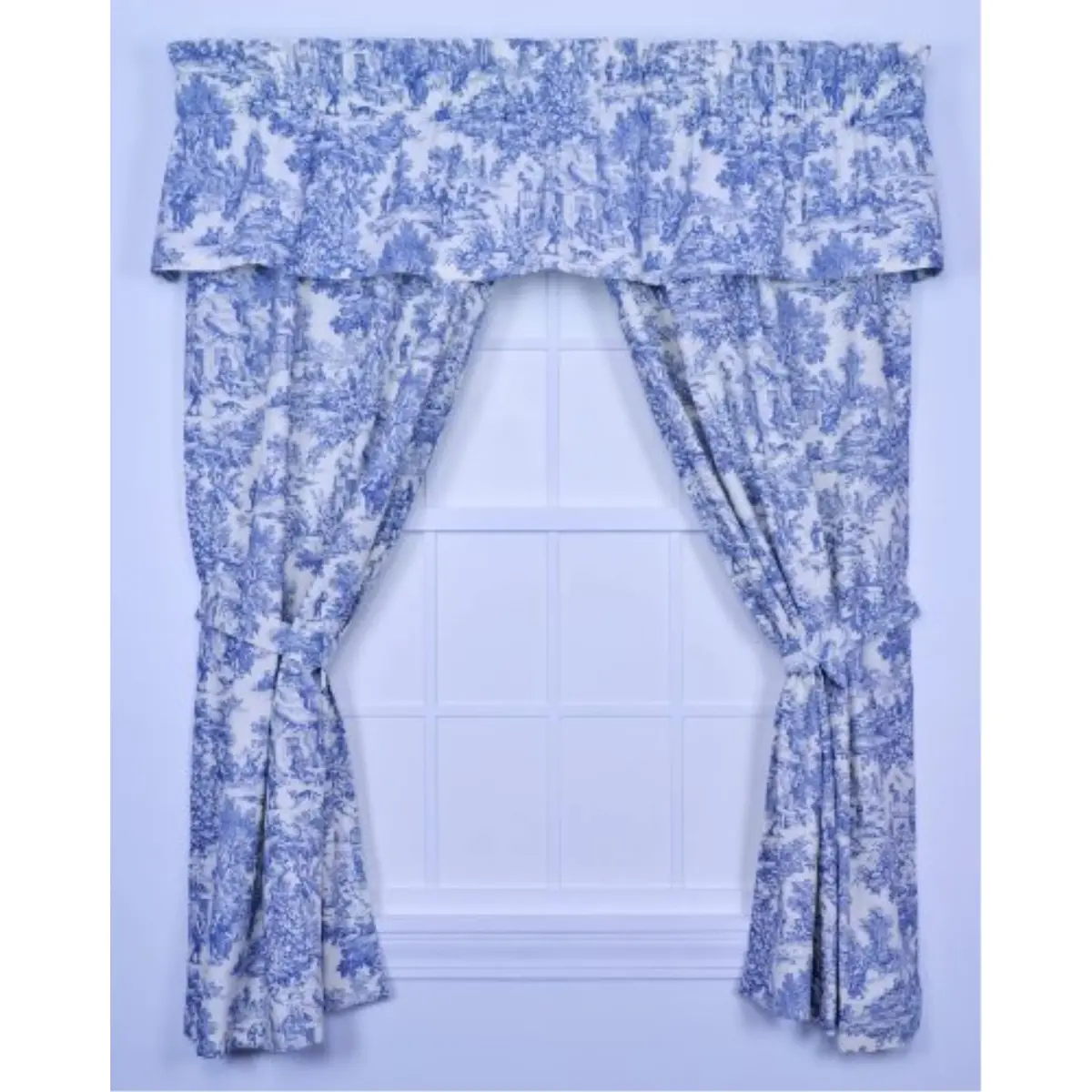 Ellis Curtain Victoria Park Toile Tailored Panel Pair with Tiebacks, Blue | 68"W x 72"L Cotton, Light-filtering, Classic Style - view 2