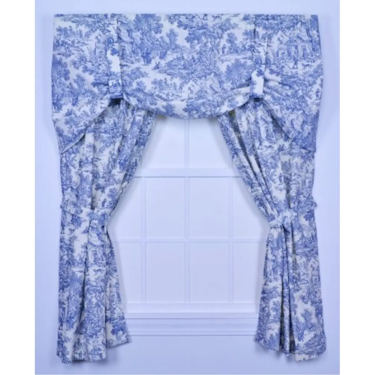 Ellis Curtain Victoria Park Toile Tailored Panel Pair with Tiebacks, Blue | 68"W x 72"L Cotton, Light-filtering, Classic Style - view 3
