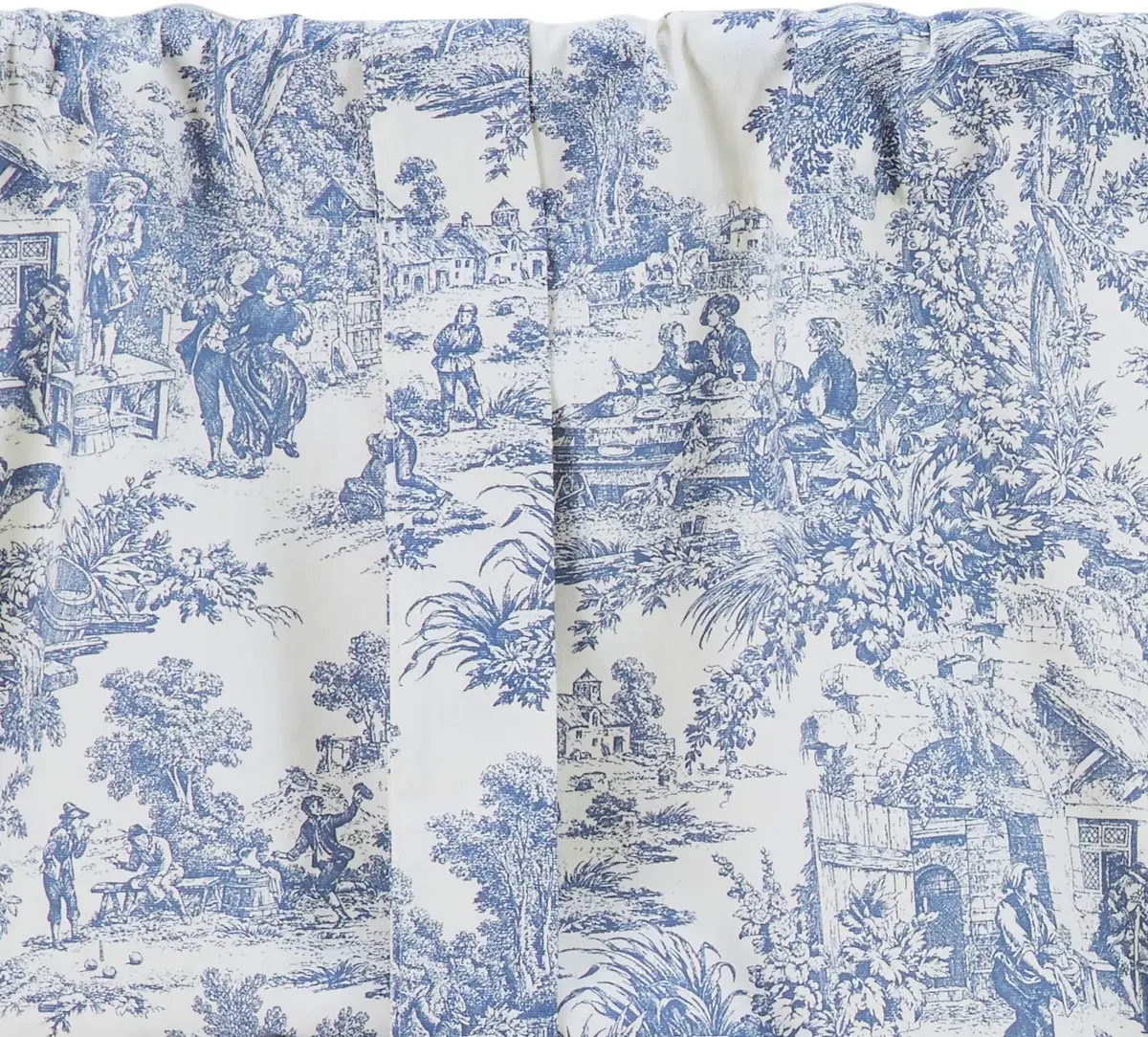 Ellis Curtain Victoria Park Toile Tie-Up Valence Window Curtain, Blue 152cm (60"W) x 61cm (24"L) | Light-Filtering Cotton Fabric - view 2
