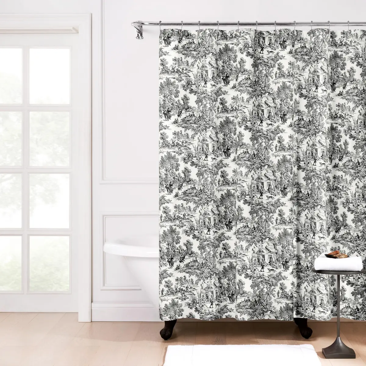 Ellis Curtain Victoria Park Toile Bathroom Shower Curtain, Black 1.8m x 1.8m | Timeless French Country Style - main product image