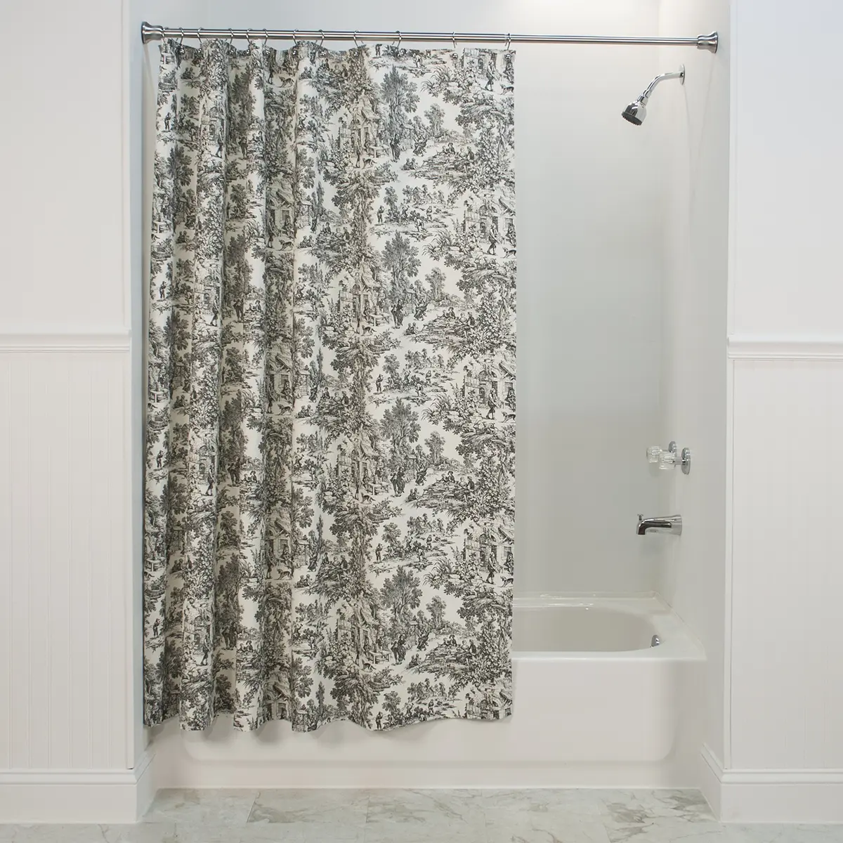 Ellis Curtain Victoria Park Toile Bathroom Shower Curtain, Black 1.8m x 1.8m | Timeless French Country Style - view 2