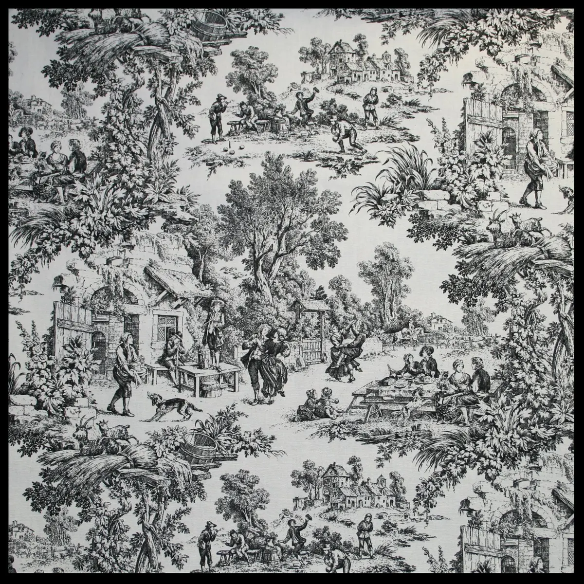 Ellis Curtain Victoria Park Toile Bathroom Shower Curtain, Black 1.8m x 1.8m | Timeless French Country Style - view 3