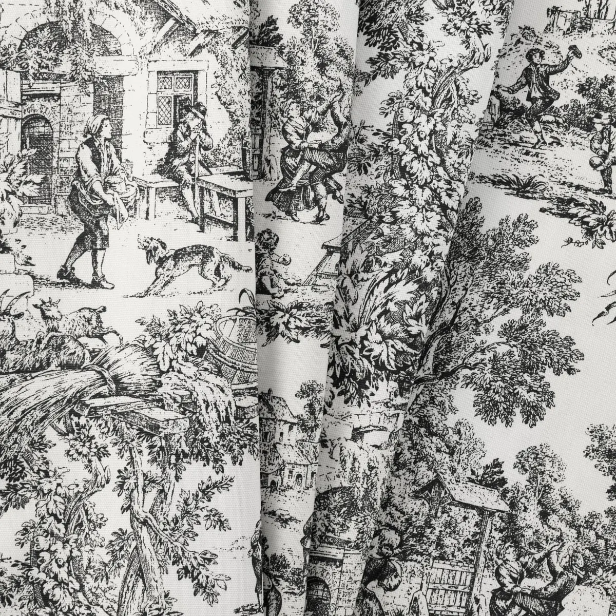 Ellis Curtain Victoria Park Toile Bathroom Shower Curtain, Black 1.8m x 1.8m | Timeless French Country Style - view 4