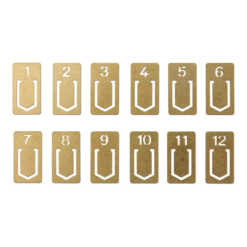 Midori Brass Clip Number (12-Pack, Gold) | 0.38 cm (0.15 inches) | Made from Solid Brass - main product image
