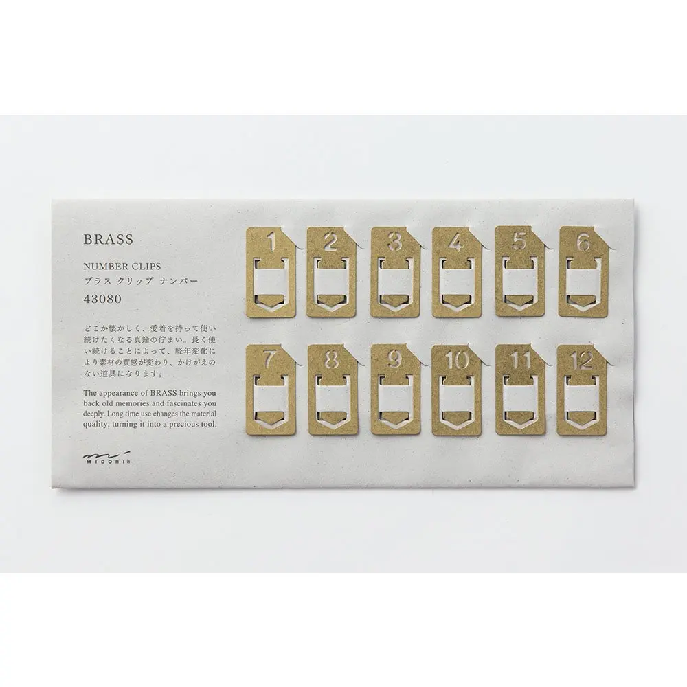 Midori Brass Clip Number (12-Pack, Gold) | 0.38 cm (0.15 inches) | Made from Solid Brass - view 2