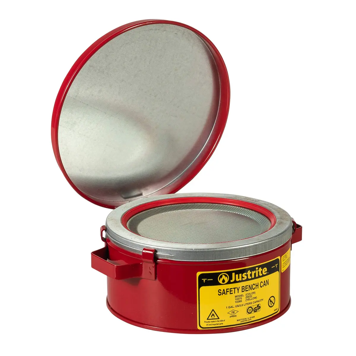 Justrite 10375 1 Gallon Red Safety Bench Can | FM Approved Metal Container for Solvent Cleaning - view 2