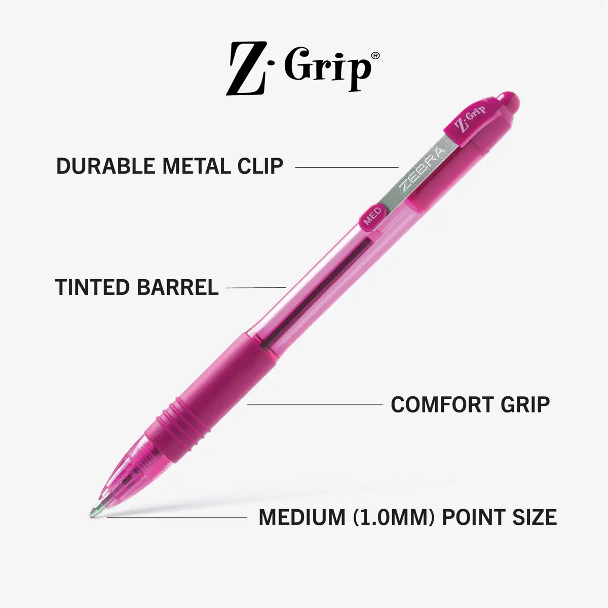 Zebra Pen Z-Grip Retractable Ballpoint Pens, Assorted Fashion Ink, 1.0mm Medium Point, 7-Pack | Smooth Writing for Students & Professionals - view 3