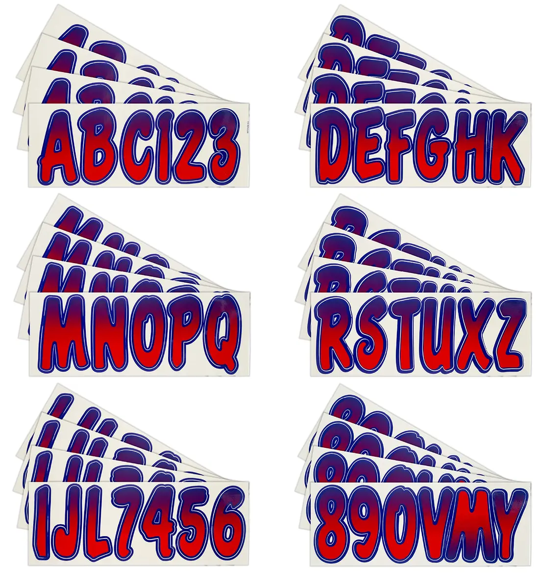Hardline Products Series 200 Boat Registration Numbers & Letters Decal Kit – 3 Inch Red/Purple Gradient – 146 Total Decals - view 2