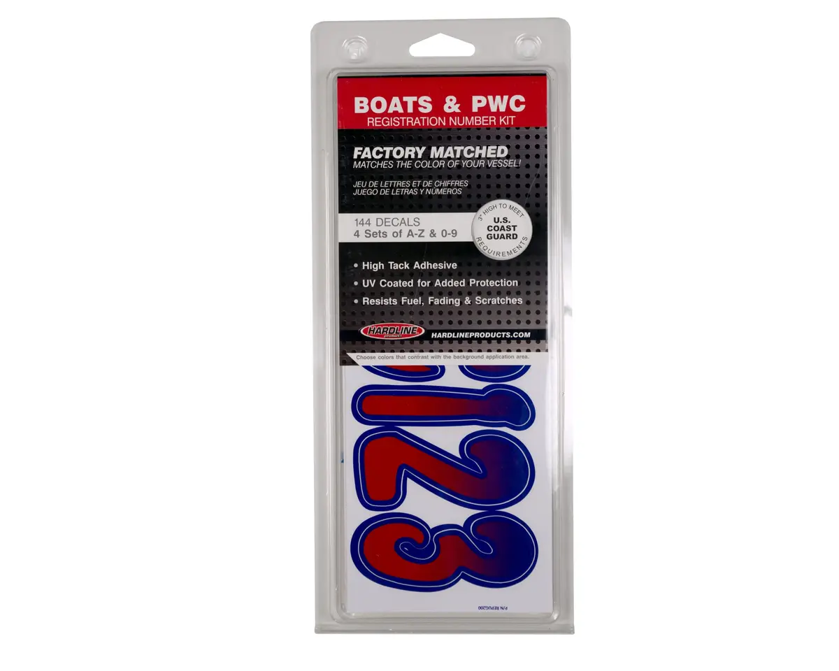 Hardline Products Series 200 Boat Registration Numbers & Letters Decal Kit – 3 Inch Red/Purple Gradient – 146 Total Decals - view 3