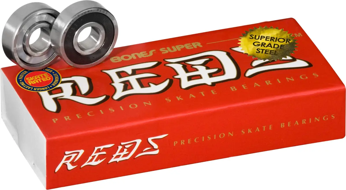 Bones Super Reds Bearings 8mm 16 Pack | High-Speed Nylon Retainer & Removable Shields - main product image