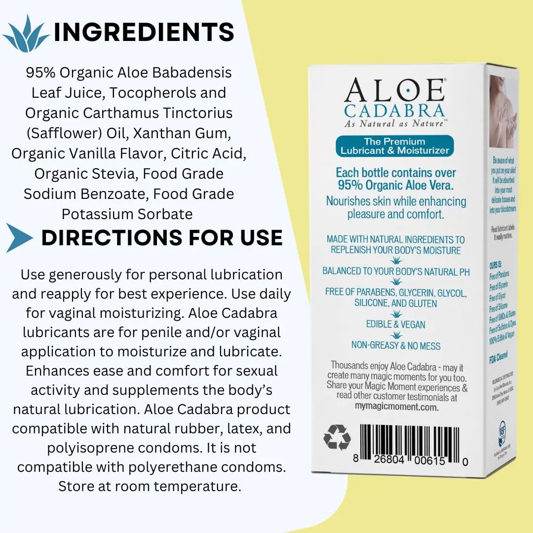 Aloe Cadabra Tahitian Vanilla Flavored Vaginal Moisturizer 74ml (2.5 Fl Oz) | Organic Edible Aloe Lube - view 3