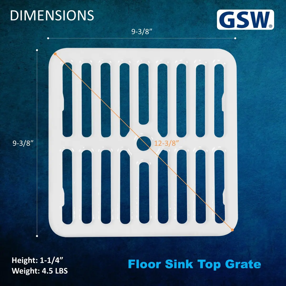 GSW Cast Iron Porcelain Floor Sink Top Grate with Ceramic Surface 9-⅜” x 9-⅜” | Perfect for Restaurant & Bar (Full Size) - view 2