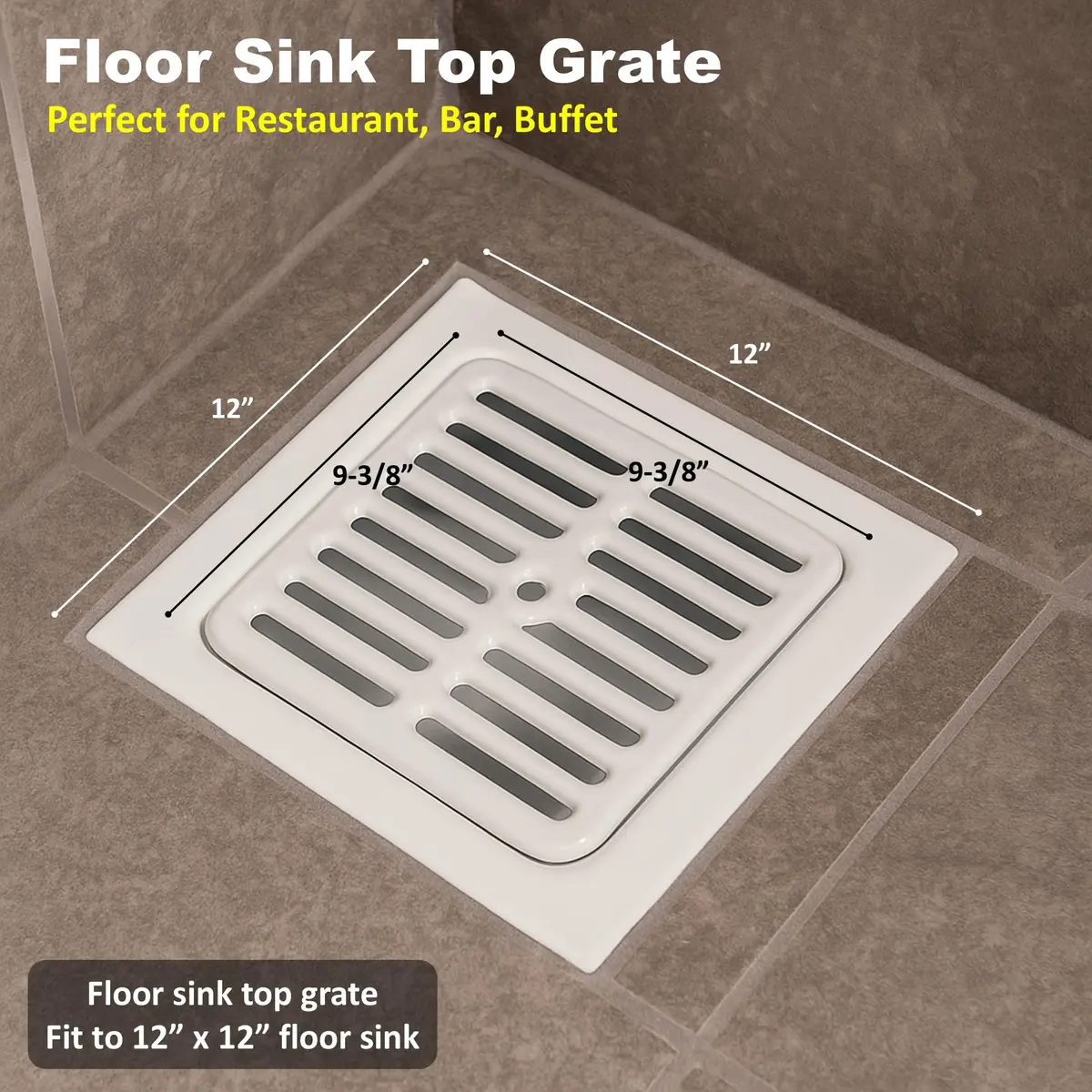 GSW Cast Iron Porcelain Floor Sink Top Grate with Ceramic Surface 9-⅜” x 9-⅜” | Perfect for Restaurant & Bar (Full Size) - view 4