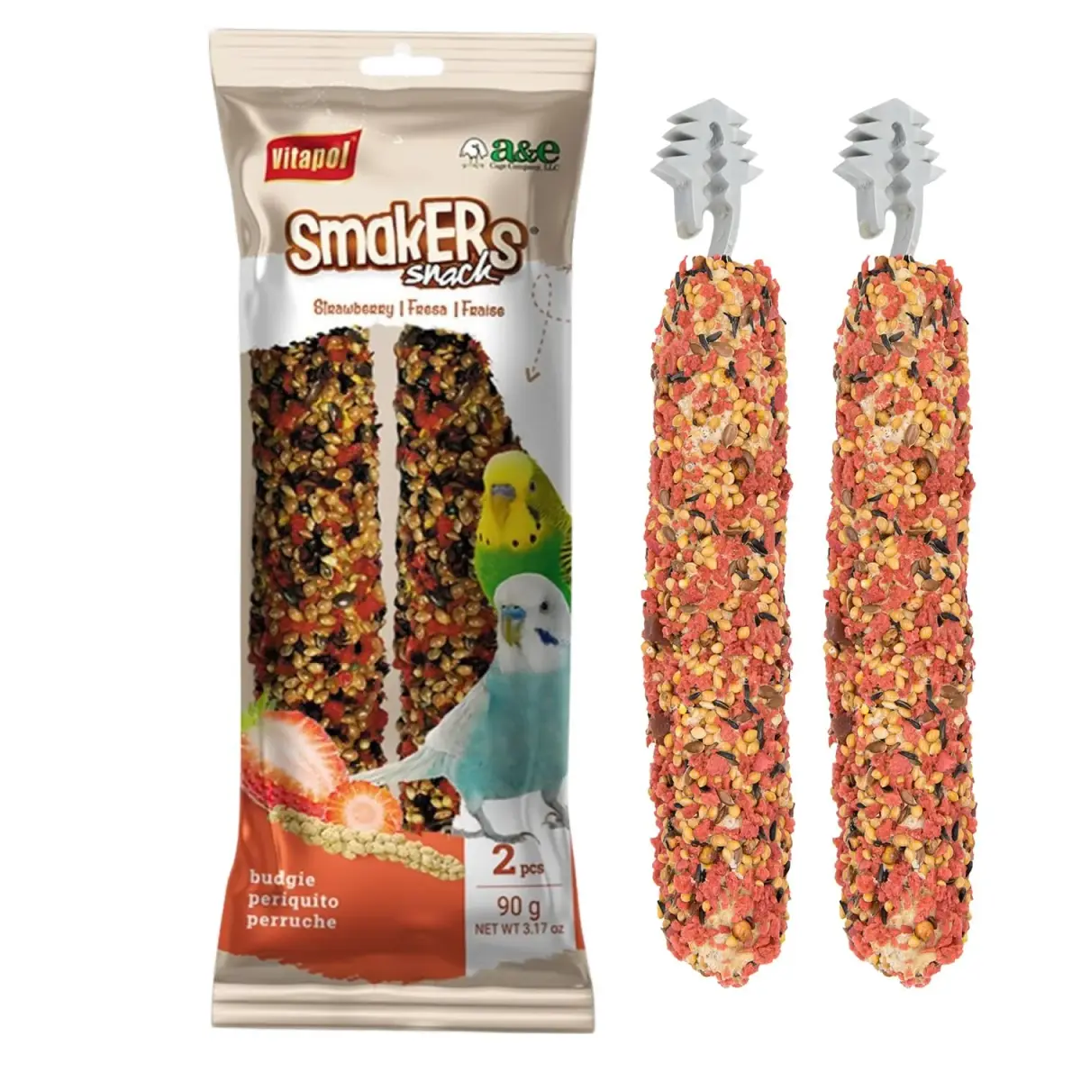 Vitapol Strawberry Treat Sticks for Parakeets & Budgies, 2 Pack | 2.86 oz (81 g) Bird Treat Sticks - main product image