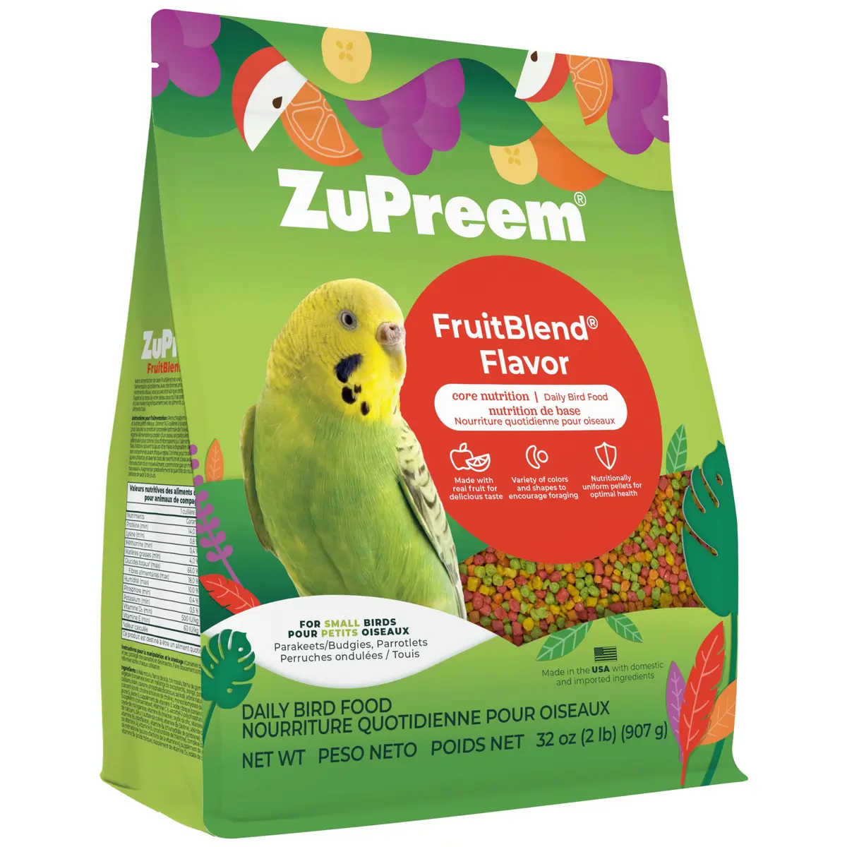 ZuPreem FruitBlend Parakeet & Budgie Food 907g (2 lb) | Complete Daily Nutrition for Small Birds - main product image