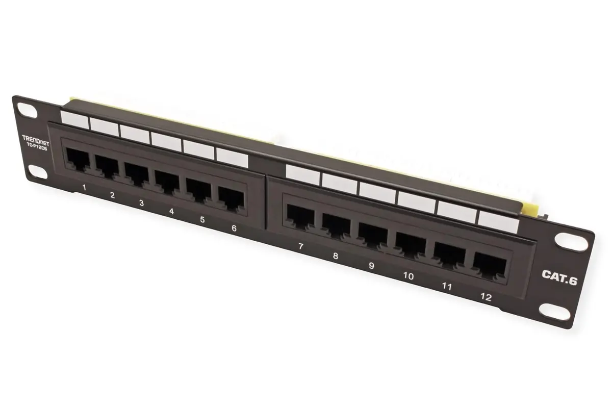 TRENDnet 12-Port Cat6 Unshielded Patch Panel, TC-P12C6, Metal Housing | 250MHz Gigabit Ethernet Ports for Home & SMB - main product image