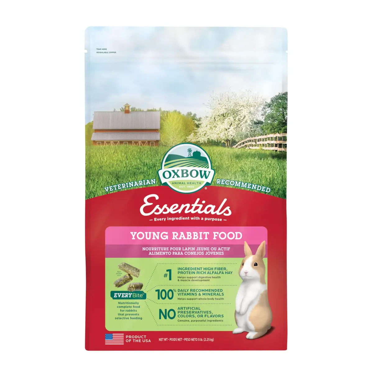 Oxbow Essentials Young Rabbit Food Pellets with Alfalfa Hay, 2.27 kg (5 lb) | High Fiber, Vet-Recommended Nutrition for Growing Rabbits - main product image