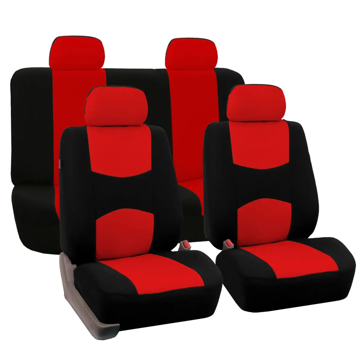FH Group Red Cloth Car Seat Covers Full Set - Universal Fit Automotive Seat Covers with Removable Headrest Compatibility | 2 Front, 1 Rear Bench, 4 Headrest Covers - main product image