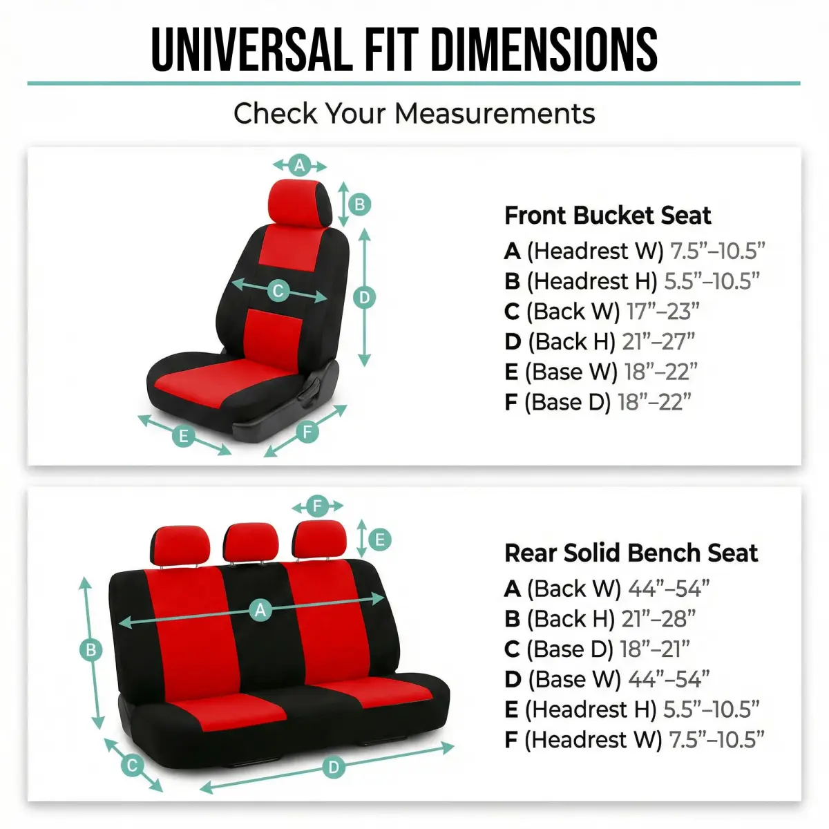 FH Group Red Cloth Car Seat Covers Full Set - Universal Fit Automotive Seat Covers with Removable Headrest Compatibility | 2 Front, 1 Rear Bench, 4 Headrest Covers - view 6