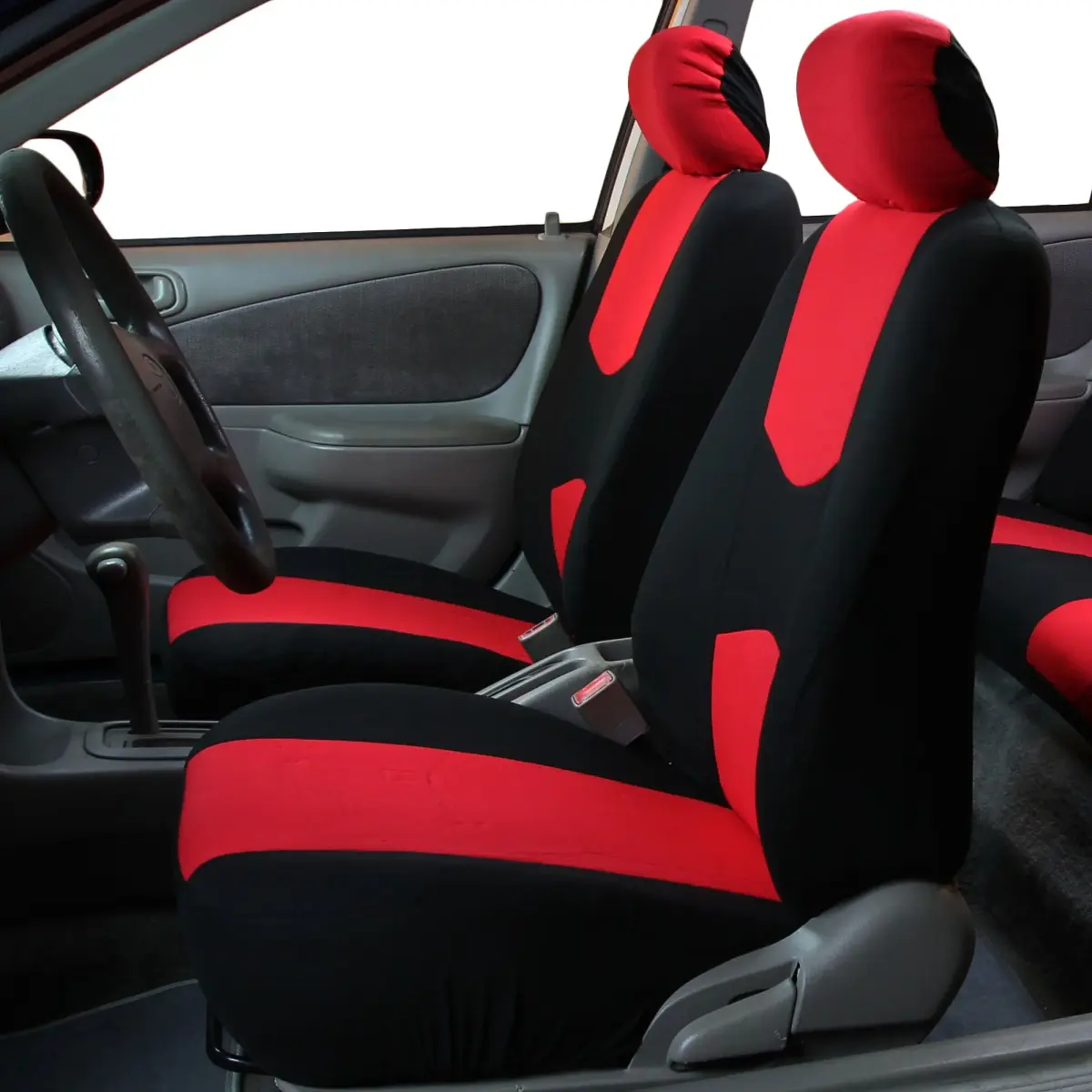 FH Group Red Cloth Car Seat Covers Full Set - Universal Fit Automotive Seat Covers with Removable Headrest Compatibility | 2 Front, 1 Rear Bench, 4 Headrest Covers - view 3