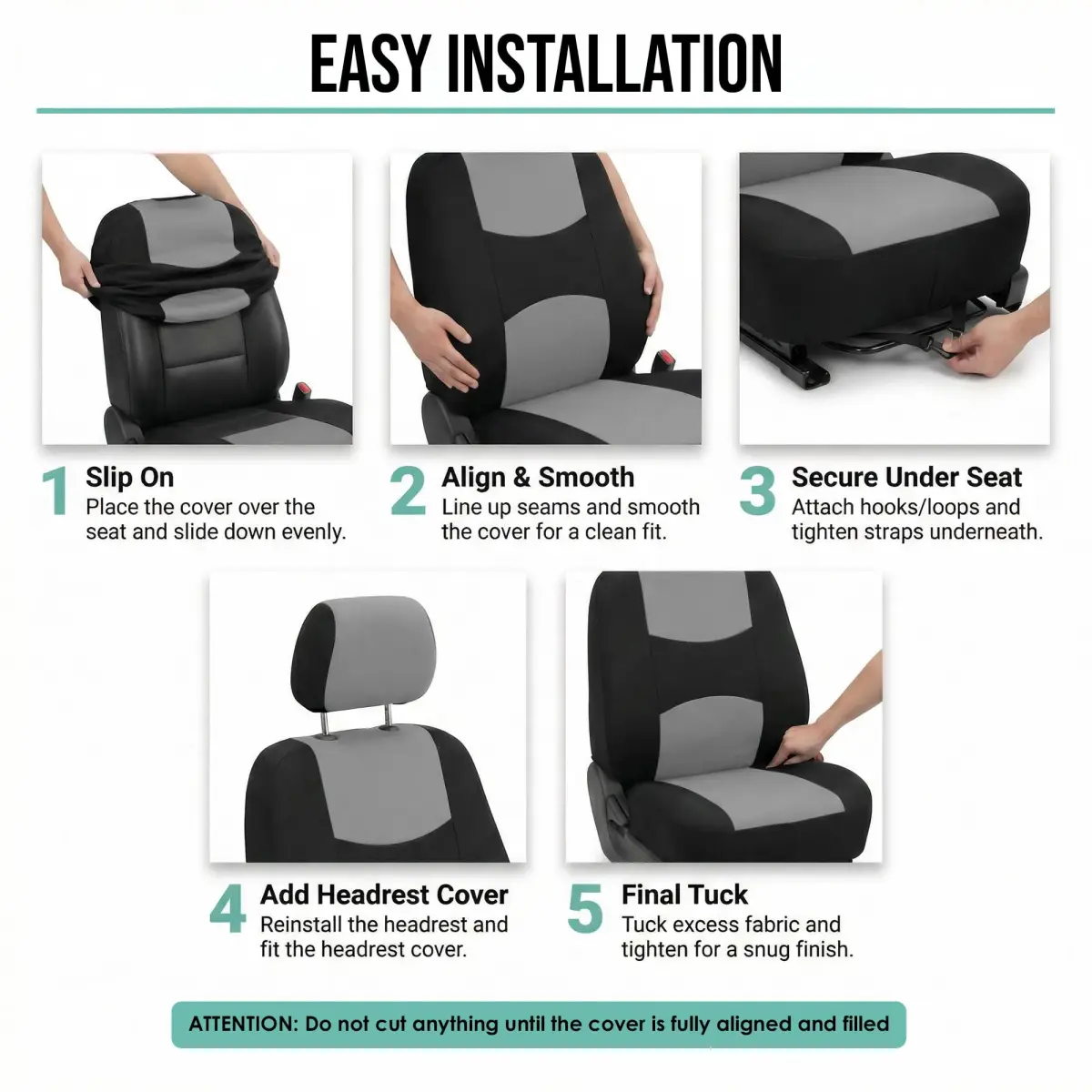 FH Group Gray Full Set Cloth Car Seat Covers | Universal Fit Automotive Seat Covers for SUV, Sedan, Van - view 5
