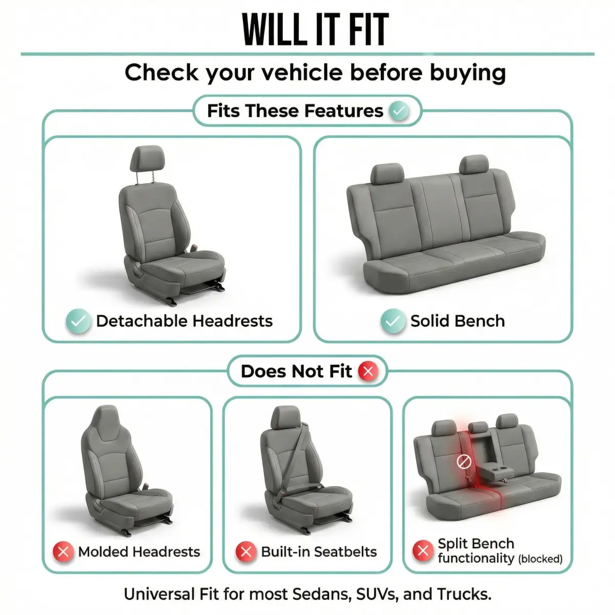 FH Group Gray Full Set Cloth Car Seat Covers | Universal Fit Automotive Seat Covers for SUV, Sedan, Van - view 6