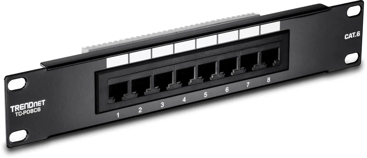 TRENDnet 8-Port Cat6 Unshielded Patch Panel, TC-P08C6 | 250 MHz Gigabit Ethernet, 10 Inch Wide, Cat 6 - main product image