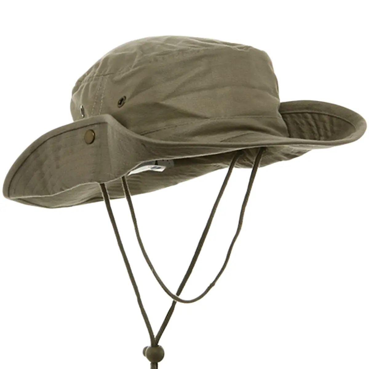 Mega Cap Brushed Twill Aussie Side Snap Hat with Chin Cord Khaki Small | Sun Protection for Outdoor Activities - main product image