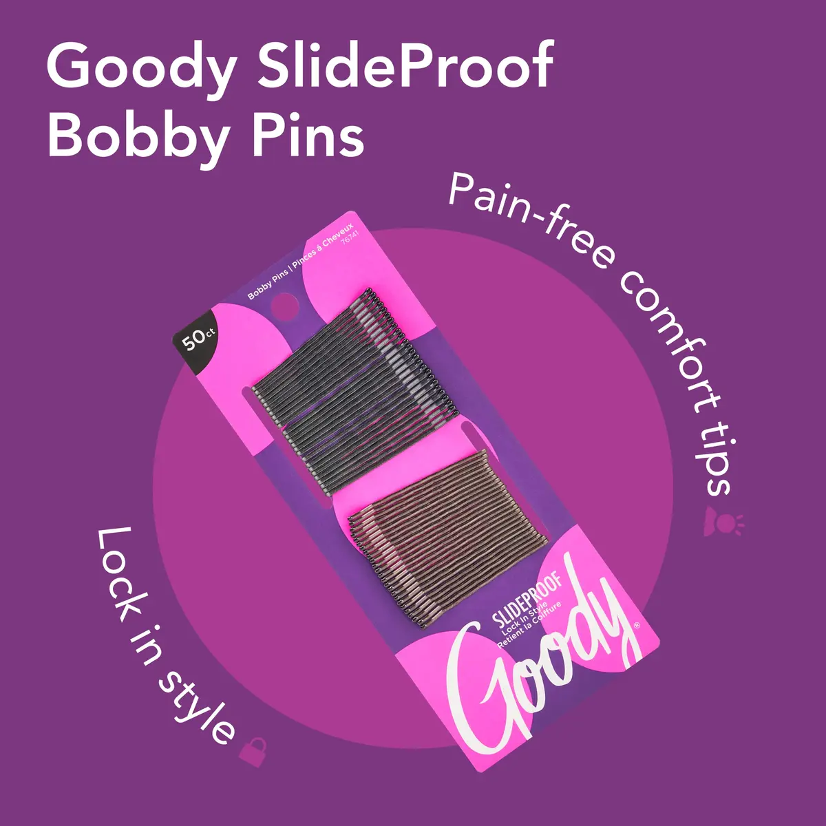 Goody Metallic Bobby Pins - 50 Count, Black | Secure & Painless Hairstyling for All Hair Types - view 2
