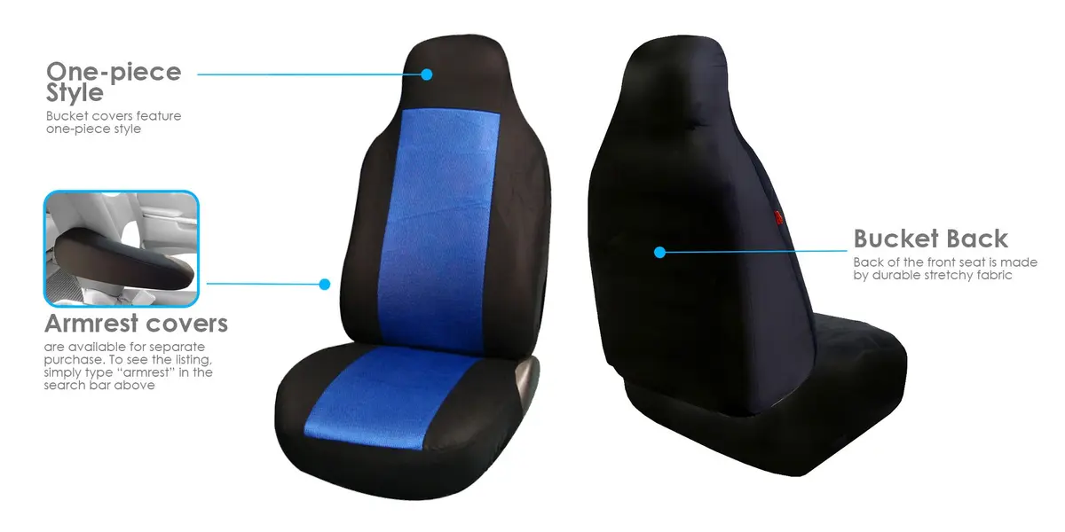 FH Group Blue High Back Cloth Car Seat Covers - Universal Fit Front Seats, Polyester, Waterproof, Washer Friendly, for Cars, Trucks, SUVs | Waterproof & Washable - view 3