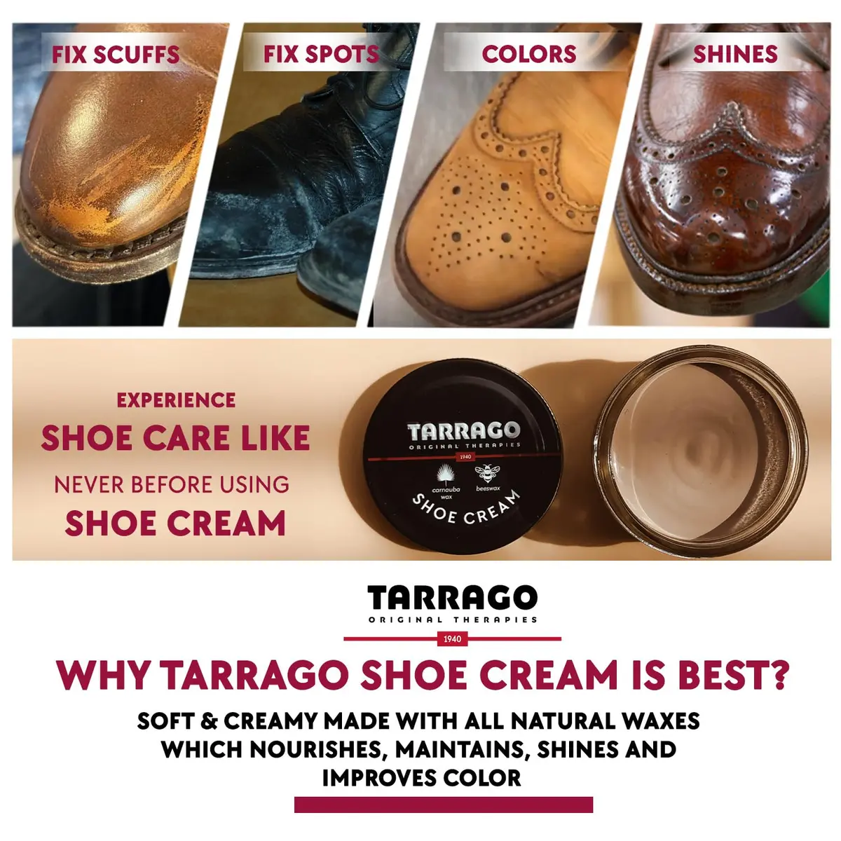 Tarrago Shoe Cream Professional Shoe Polish 50ml (1.7 Fl Oz) | Eco-Friendly Leather Conditioner for Boots, Purses, Furniture - view 6