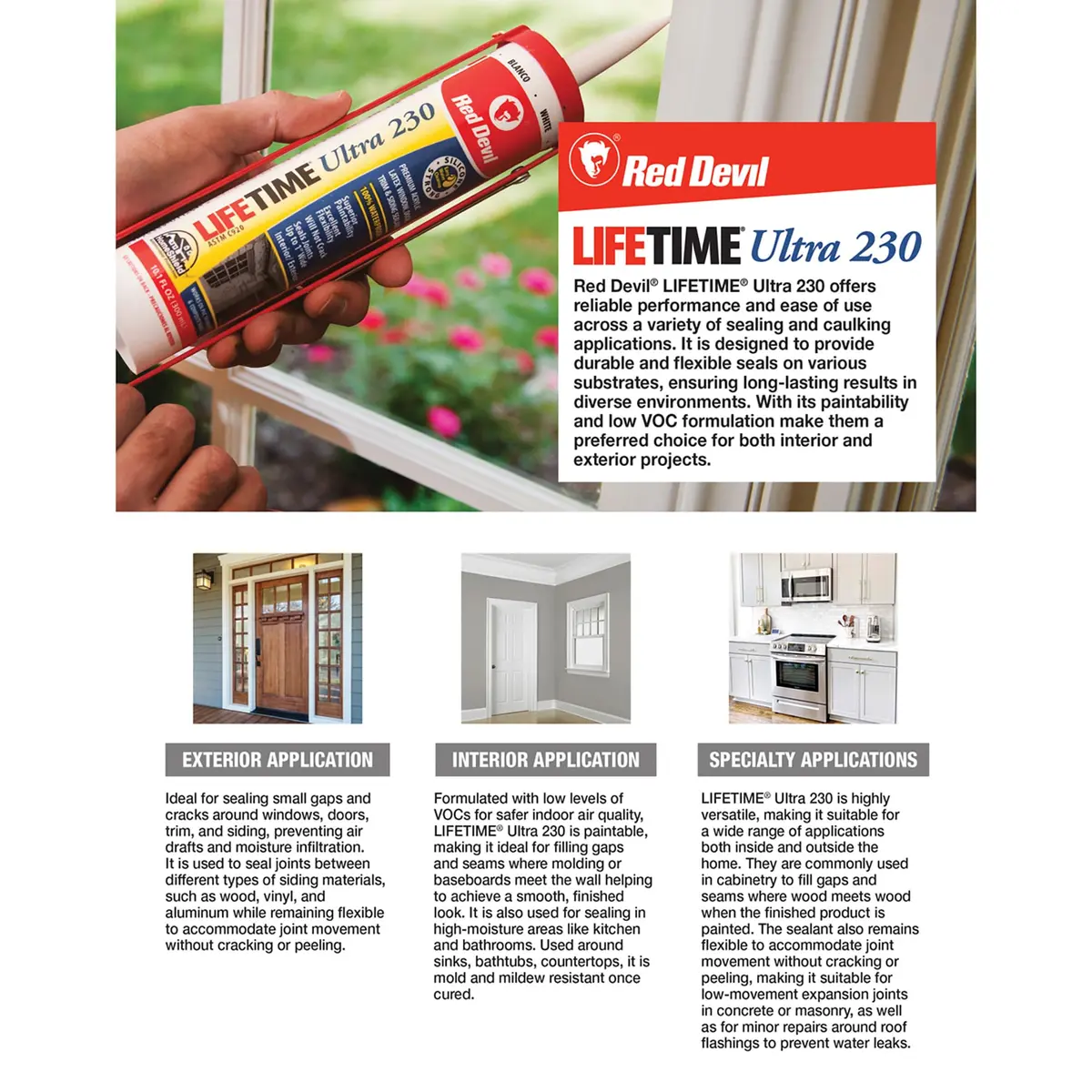Red Devil Lifetime Ultra Premium Elastomeric Acrylic Latex Sealant, 286 g (10.1 oz) Cedar | Lasts a Lifetime - view 3