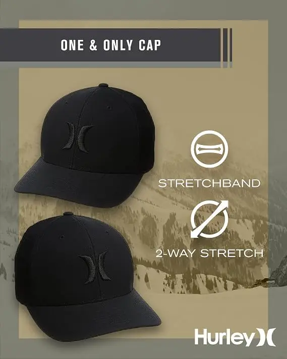 Hurley Men's One and Only Black Flexfit Hat | Fitted Baseball Cap for Men in Large-X-Large - main product image