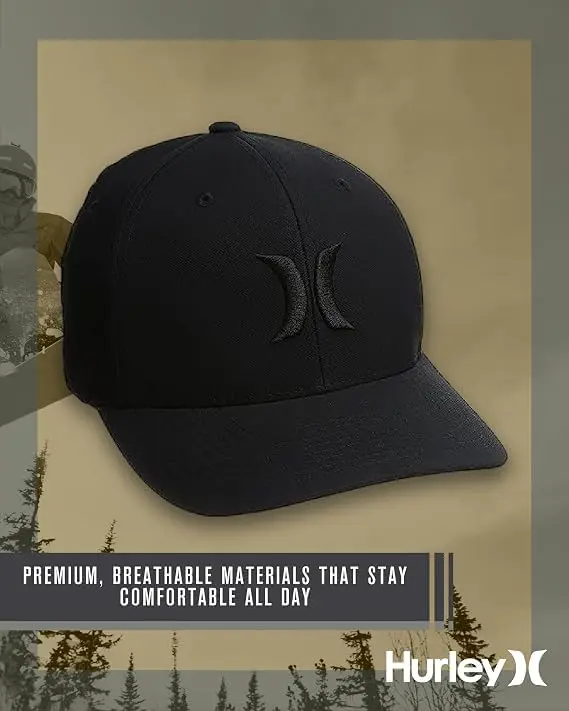 Hurley Men's One and Only Black Flexfit Hat | Fitted Baseball Cap for Men in Large-X-Large - view 5