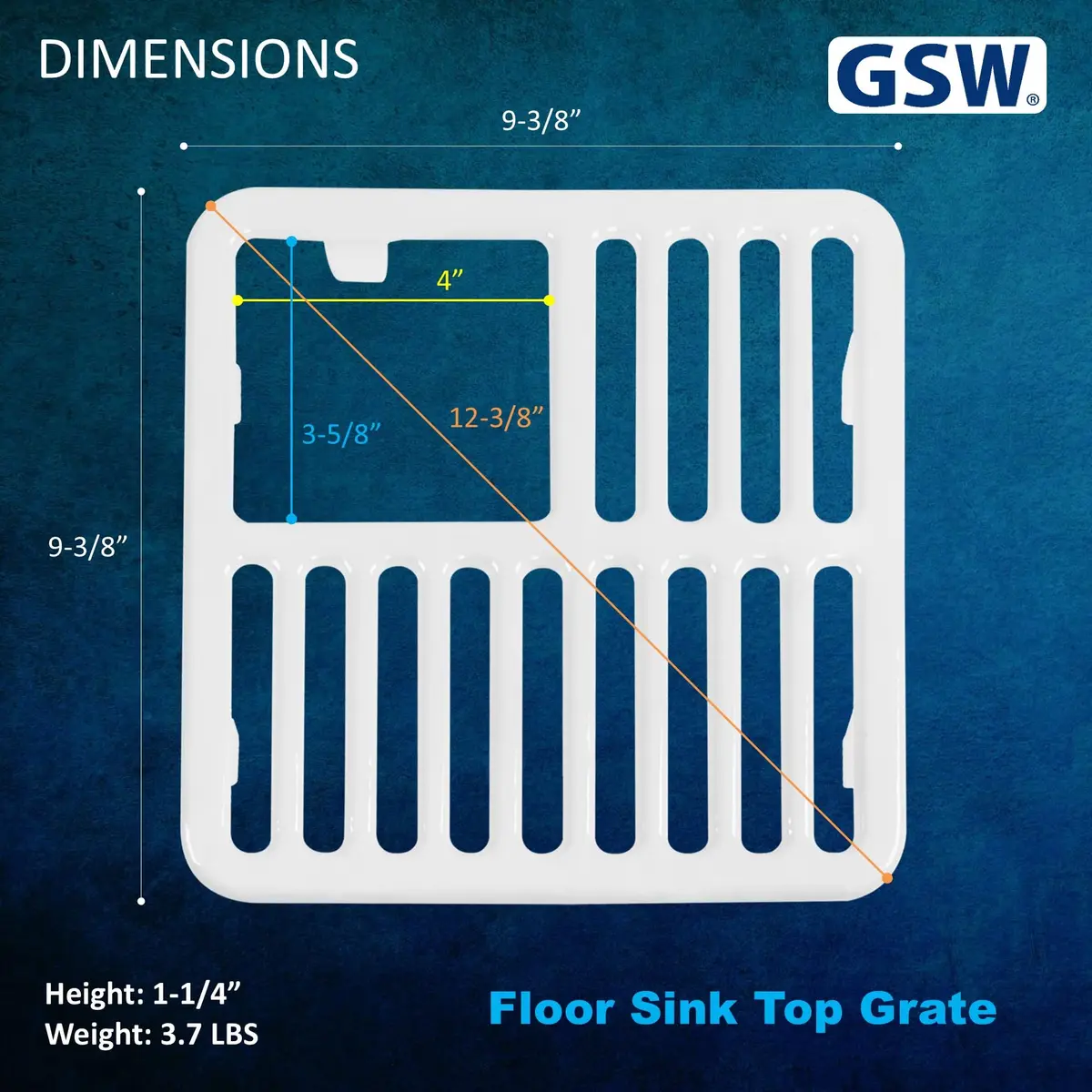 GSW Cast Iron Porcelain Floor Sink Top Grate with Ceramic Surface 9-⅜” x 9-⅜” | Perfect for Restaurant & Bar - view 2