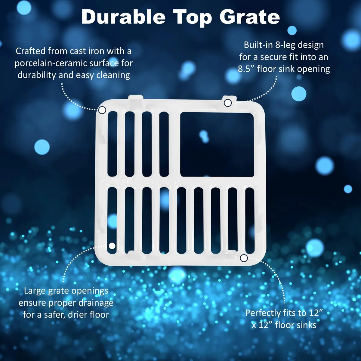 GSW Cast Iron Porcelain Floor Sink Top Grate with Ceramic Surface 9-⅜” x 9-⅜” | Perfect for Restaurant & Bar - view 3