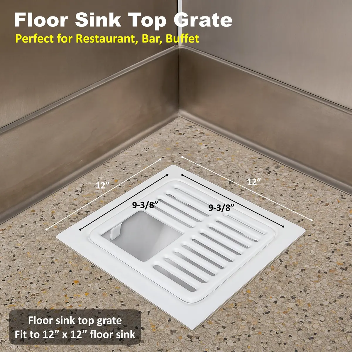 GSW Cast Iron Porcelain Floor Sink Top Grate with Ceramic Surface 9-⅜” x 9-⅜” | Perfect for Restaurant & Bar - view 4